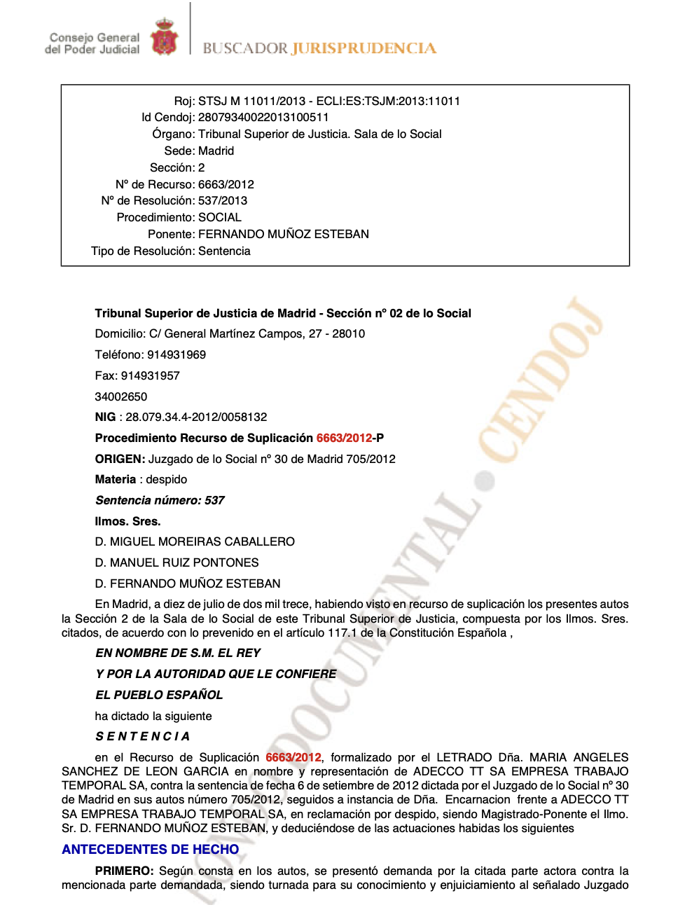STSJ M 11011/2013